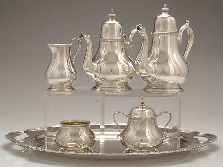 William & Mary (Sterling, Hollowware)  6 Piece Tea Set (SCP, STP, SCR, SSU, SWB, WTL)