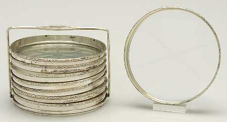 William & Mary (Sterling, Hollowware)  Coaster Set-8 Pcs W/Holder by Lunt Silver