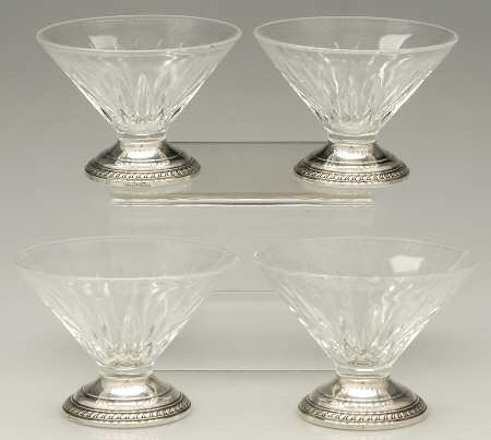 Sterling Hollowware Low Sherbet w/Crysal Bowl & Sterling Base - Set of 4