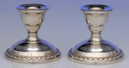 6a (Sterling, Hollowware) Pair of Weighted Console Candleholders