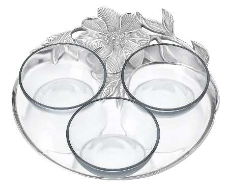 Flora (Hollowware, Aluminum) Round Tray with 3 Glass Bowls