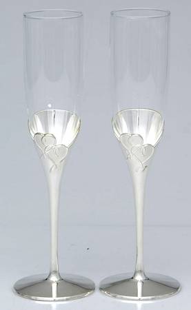 True Love (Silverplate, Hollowware) Glass & Silver Champagne Flute (Set 2