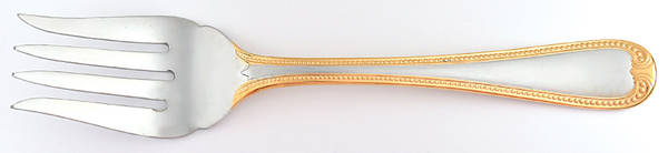 Vintage Jewel Gold (Stainless, Gold Accent) Medium Solid Cold Meat Serving Fork