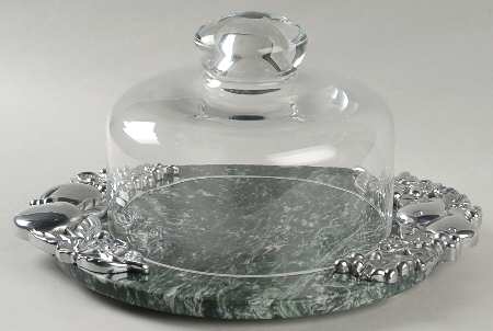 Orchard in Bloom (Alloy, Hollowware) Cheese Dish w/Marble Base, Metal Hdls & Glass Dome