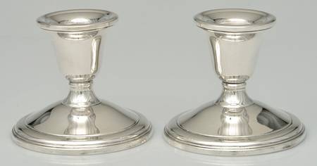 47 (Sterling, Hollowware) Pair of Weighted Console Candleholders