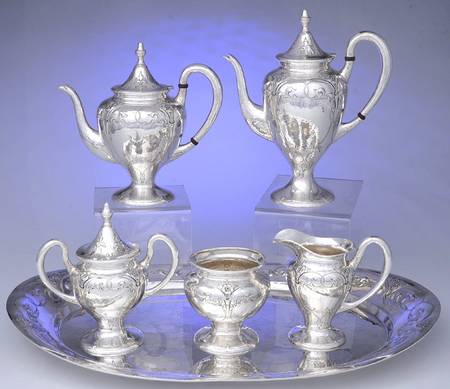 957 (Sterling, Hollowware) 6 Piece Tea Set (SCP, STP, SCR, SSU, SWB, WTL)