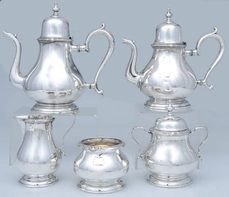 2400 (Sterling, Hollowware) 5 Piece Tea Set (SCP, STP, SCR, SSU, SWB)