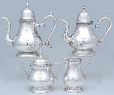 2400 (Sterling, Hollowware) 4 Piece Tea Set (SCP, STP, SCR, SSU)