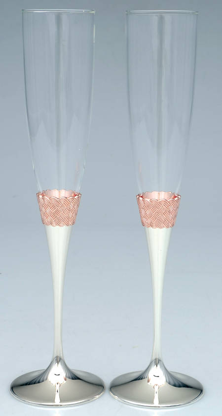 Aegean Rose (Silverplate, Hollowware) Pair of Champagne Flute Glasses