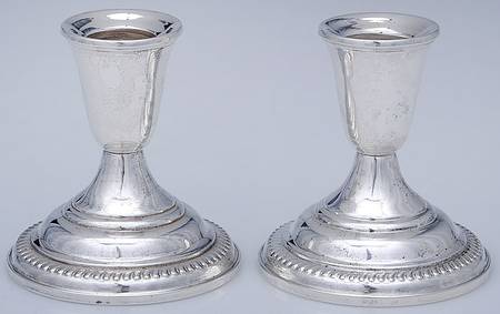 56 (Sterling, Hollowware) Pair of 3" Weighted Candleholders