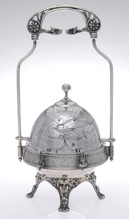 Silverplate Hollowware Round Covered Butter with Strainer & Master Knife