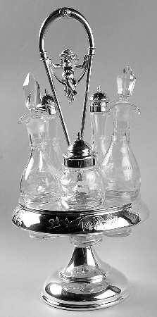 Silverplate Hollowware Cruet Set (5 Crystal Bottles with Stand)