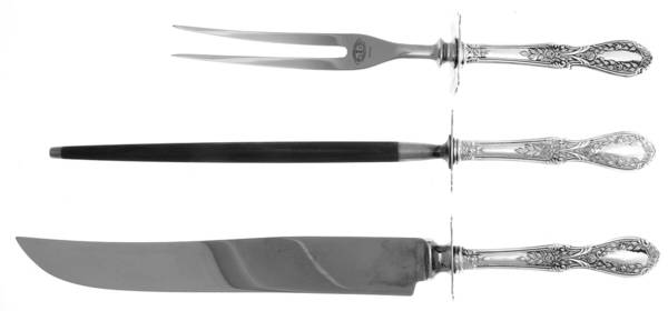 American Beauty (Sterling, 1935) Small Steak 3-Piece Carving Set with Stainless Blade