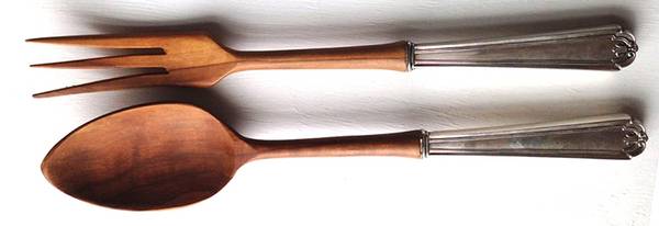 Beaux Art (Sterling 1910, 1932) Wooden Bowl 2-Piece Salad Set