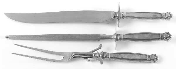 Copenhagen (Sterling, 1936, No Monograms) Large 3-Piece Roast Carving Set w/ Stainless Blade