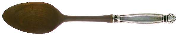 Copenhagen (Sterling, 1936, No Monograms) Salad Serving Spoon with Wooden Bowl