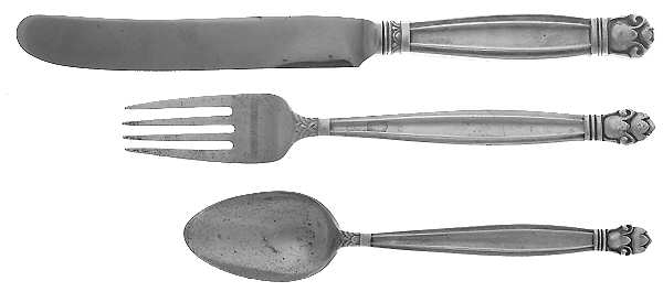 Copenhagen (Sterling, 1936, No Monograms) 3-Piece Youth Set (Stnls Knife, SolidFork & Spoon)