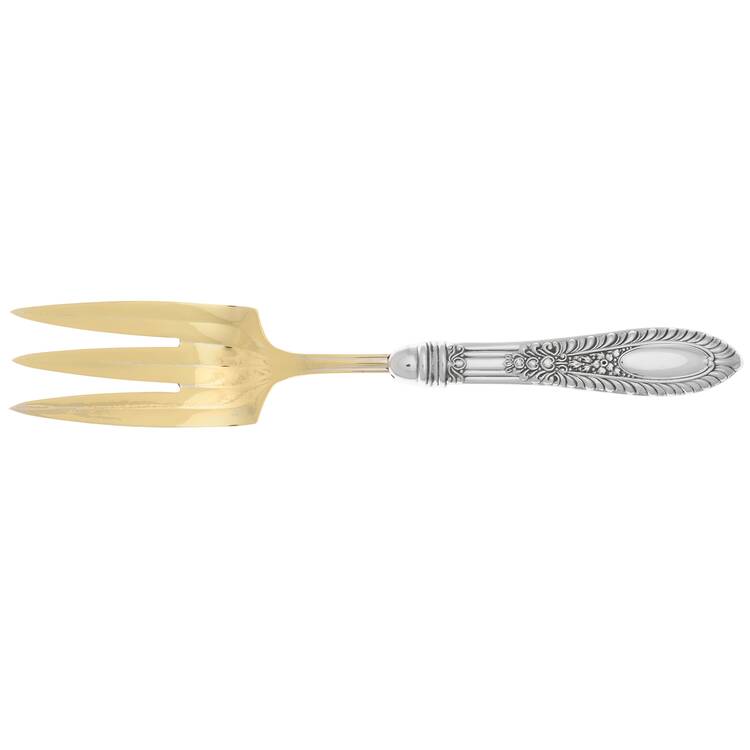 Gadroonette (Sterling, 1938, No Monograms) Small Cold Meat Serving Fork, Plated Tines by Manchester