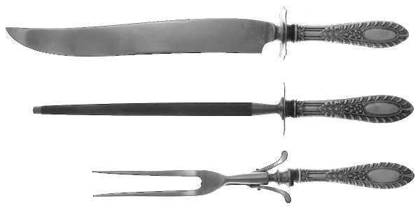 Gadroonette (Sterling, 1938, No Monograms) Large 3-Piece Roast Carving Set w/ Stainless Blade