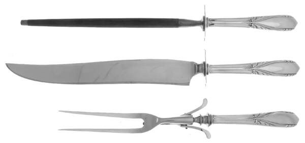 Polly Lawton (Sterling, 1935) (3 Pc)Carving Set-Lg Stnbl/Roast w/Sterling Guard by Manchester