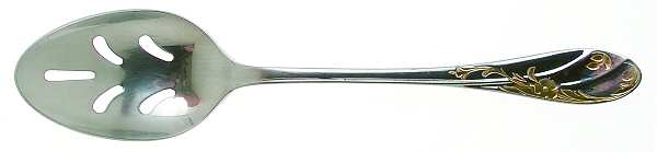 Monticello-Gold Accent (Stainless, Gold Accent) Pierced Tablespoon (Serving Spoon)