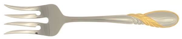 Novena Gold (Stainless, Gold Accent) Large Solid Cold Meat Serving Fork