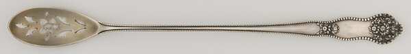 Adolphus (Sterling, 1904, No Monograms) Pierced Bowl Long Handle Olive Spoon