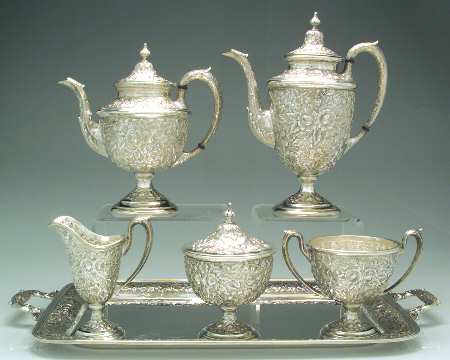 Southern Rose-Chased (Sterling, Hollowware) 6 Piece Tea Set (SCP, STP, SCR, SSU, SWB, WT20)