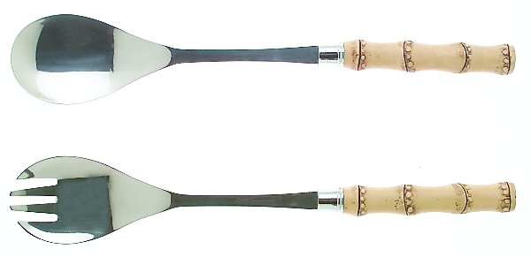 Bamboo Natural (Stainless) 2 Pc Salad Set with Stainless Bowl