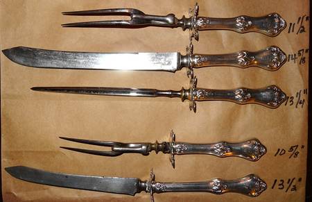 Corinthian (Sterling, 1891) Large 3-Piece Roast Carving Set w/ Stainless Blade