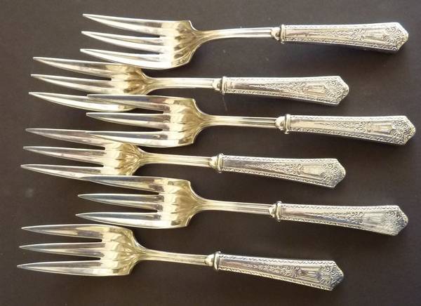 Princess (Sterling, 1910-1932) Hollow Handle Dessert Fork, Plated Tines