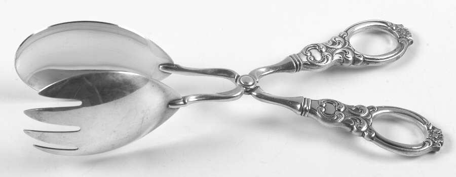 MRT5 (STERLING) Sterling Handle Salad Tongs, Silverplate Tongs