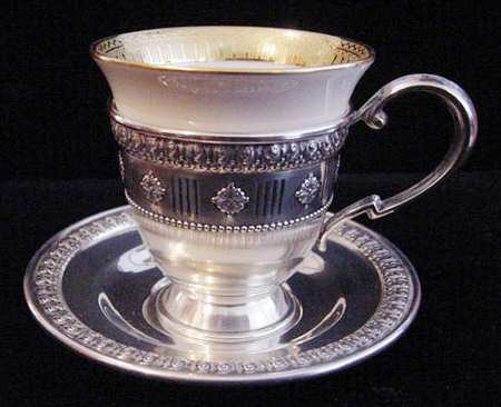 59 (Sterling, Hollowware) Demitasse Cup and Saucer with Lenox Liner