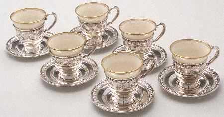 59 (Sterling, Hollowware) Demi Cup and Saucer with Liner - Set of 6
