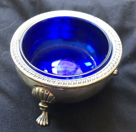 485 (Sterling, Hollowware) Open Salt with Cobalt Liner Individual