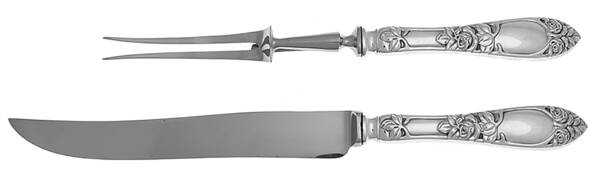 Embossed Rose (Sterling) Large 2-Piece Roast Carving Set w/Stainless Blade