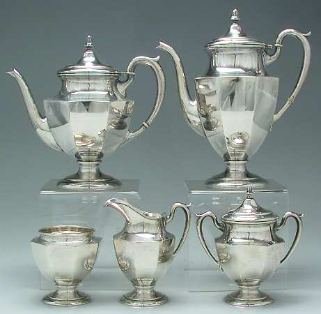 409 (Sterling, Hollowware) 5 Piece Tea Set (SCP, STP, SCR, SSU, SWB)
