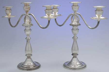 263 (Sterling, Hollowware) Pair of Weighted 3 Light Candelabra