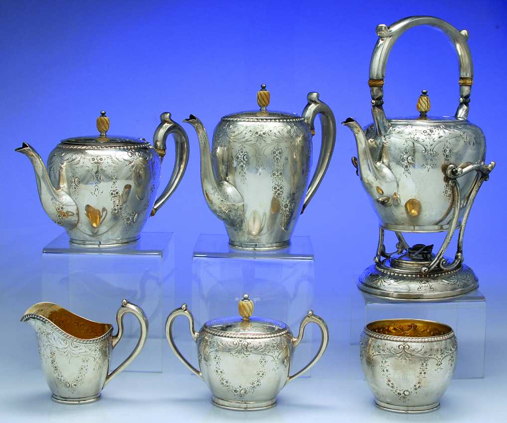 J22 (Sterling, Hollowware) 6 Piece Tea Set (SCP, STP, SCR, SSU, SWB, SKES)