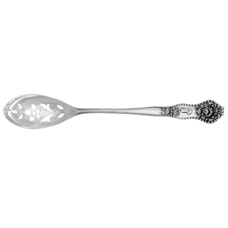 Adolphus (Sterling, 1904, Monograms) Pierced Bowl Short Handle Olive Spoon