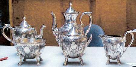 1868 Engraved (Silverplate, Hollowware) 5-Piece Plated Tea Set (with Waste)