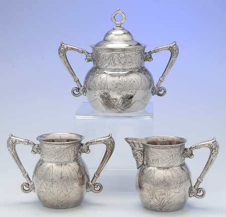 1442 (Silverplate, Hollowware) 3 Piece Set (Creamer, Sugar, Waste Bowl)