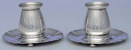 Early American (Silverplate, Hollowware) Pair of 2" Console Candleholders