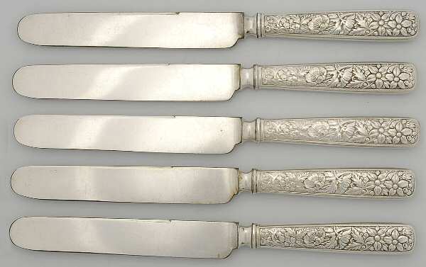 Embossed (Silverplate, 1882) (Set of 6) Old French Hollow Knife with Bolster