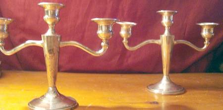 149 (Sterling, Hollowware) Pair of Weighted 3 Light Candelabra