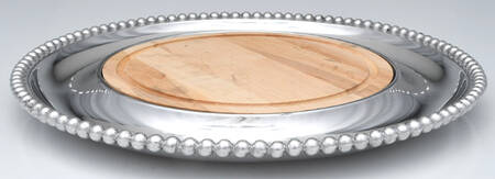 String of Pearls (Aluminum, Hollowware) Rd Wood Charcuterie Board w/Cracker (Wood & Metal)