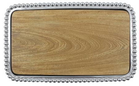 String of Pearls (Aluminum, Hollowware) Cheese Plate with Wood Insert