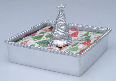 String of Pearls (Aluminum, Hollowware) Square Napkin Holder with Napkins&Weight