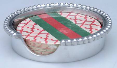 String of Pearls (Aluminum, Hollowware) Coaster Set-13 Pcs W/Holder