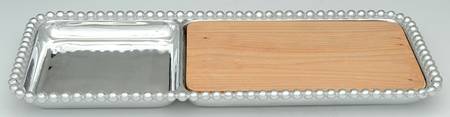 String of Pearls (Aluminum, Hollowware) Cheese & Cracker Tray with Wood Insert